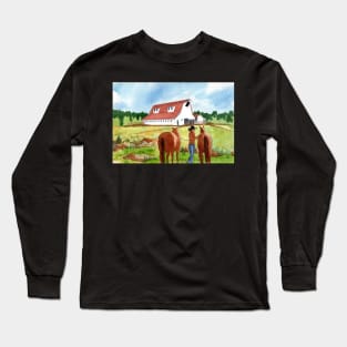 Horse Barn Homecoming Original Watercolor Long Sleeve T-Shirt